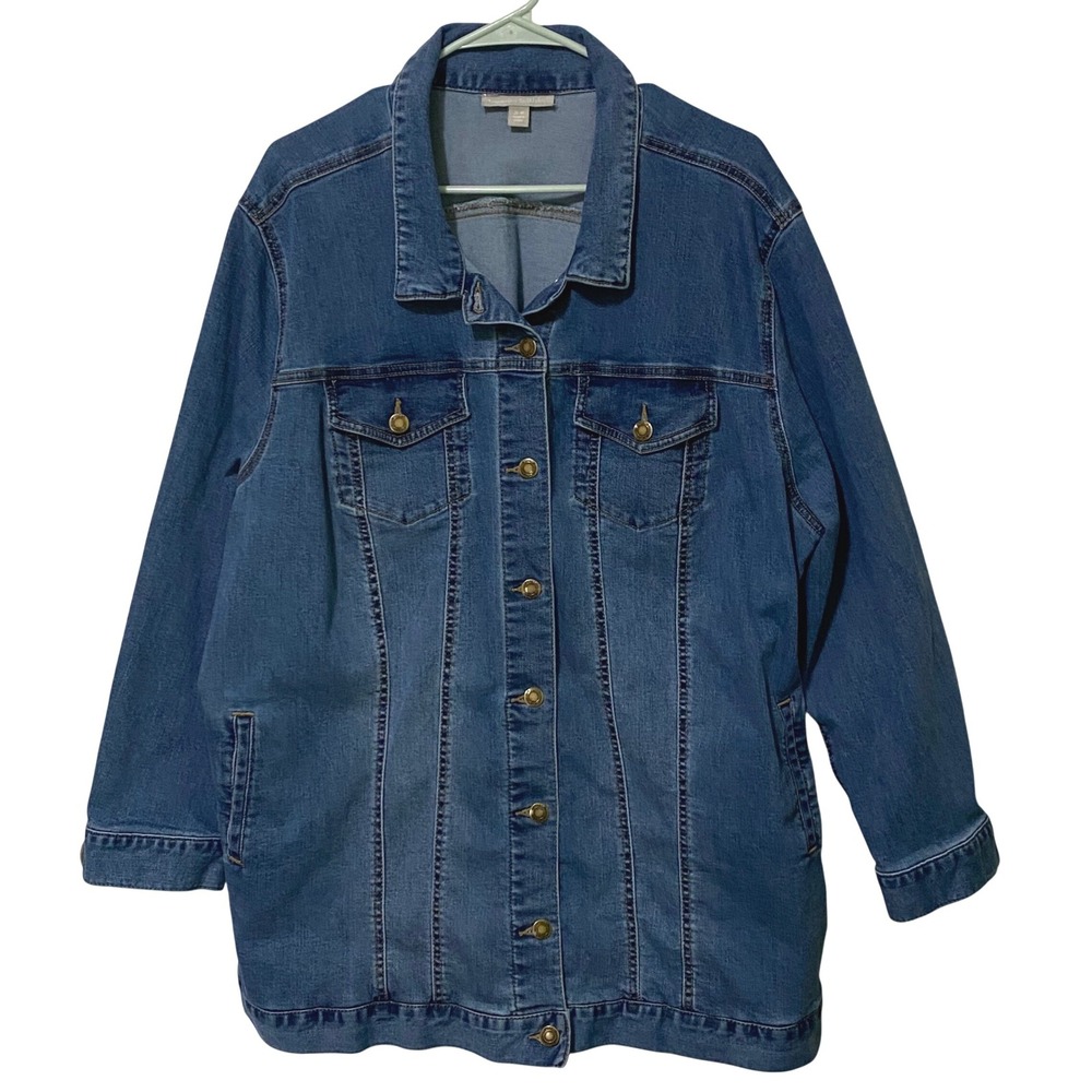 Womens Trucker Jacket 26W Blue Denim Western Rodeo Barn Coat Y2K‎ Layering Piece